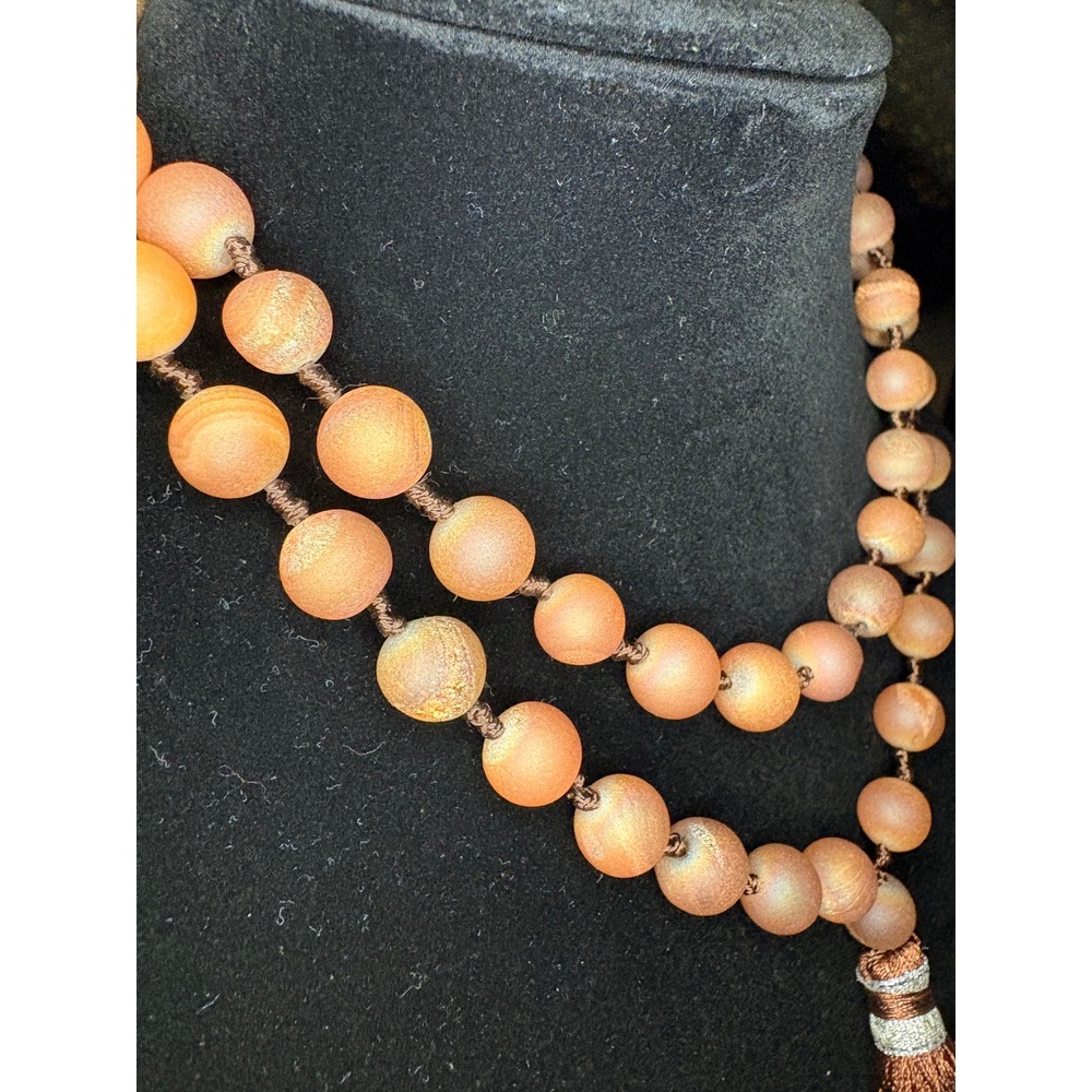 Brown Beaded Mala Necklace Tassel‎ Boho Yoga Prayer Meditation Beads